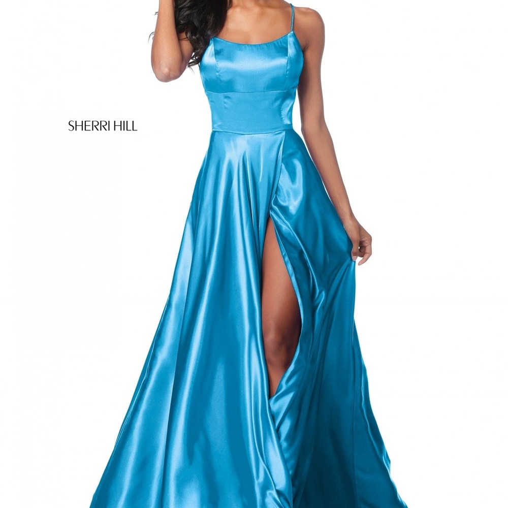 Sherri Hill Blue Satin Evening Gown